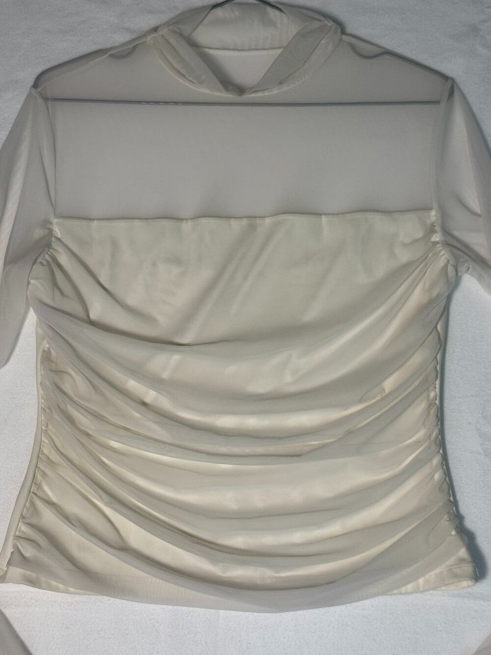 SUUKSESS Cream Mesh Ruched Long Sleeve Top Size Large - Picture 4 of 7